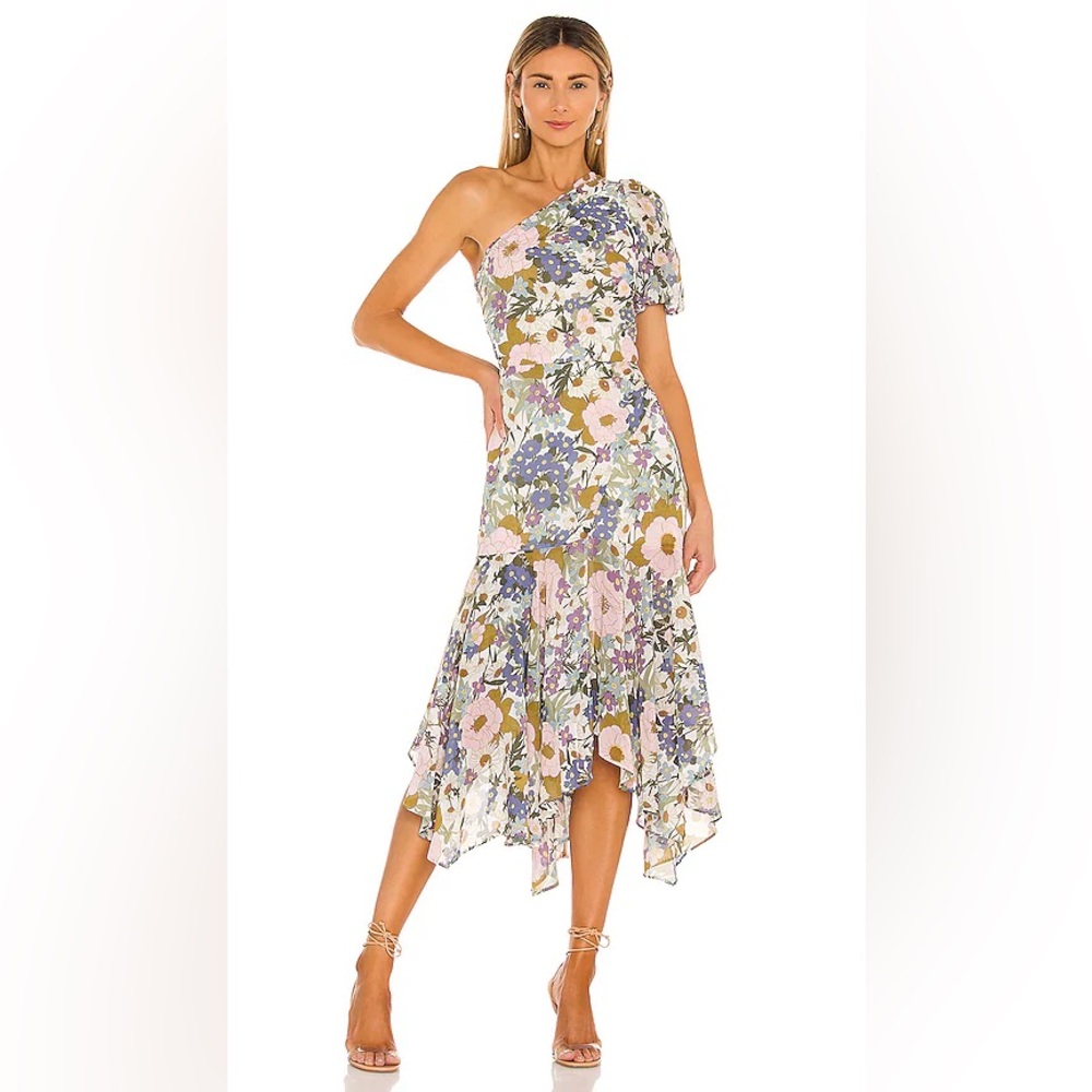 ASTR Floral One-Shoulder Midi Santorini Dress